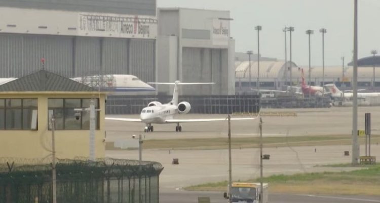 Elon Musk's private jet taxiing on the runway, at the airport in Beijing, April 28, 2024. PHOTO: REUTERS